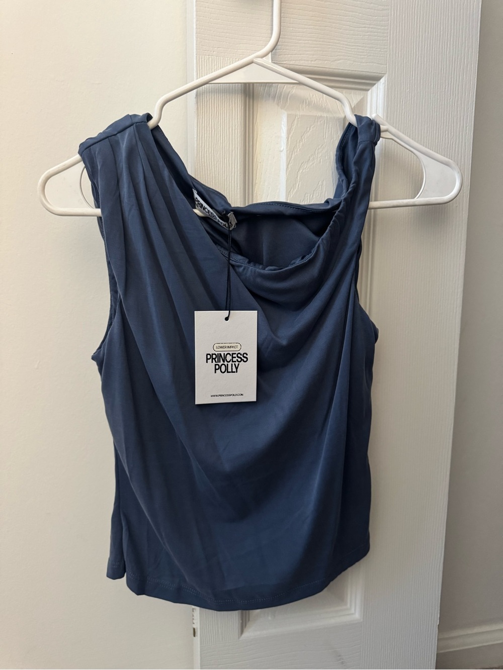 Princess Polly Slate Blue Draped Tank Top